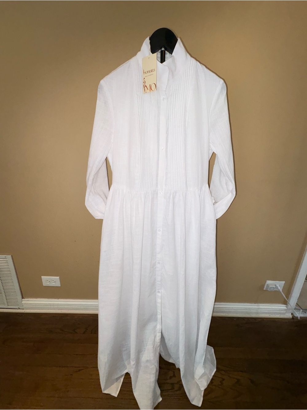 Modesees White Button-Front Long Sleeve Maxi Dress - Picture 3 of 10